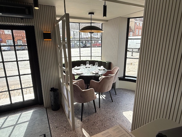 The bay window at the front of Lavera Restaurant.